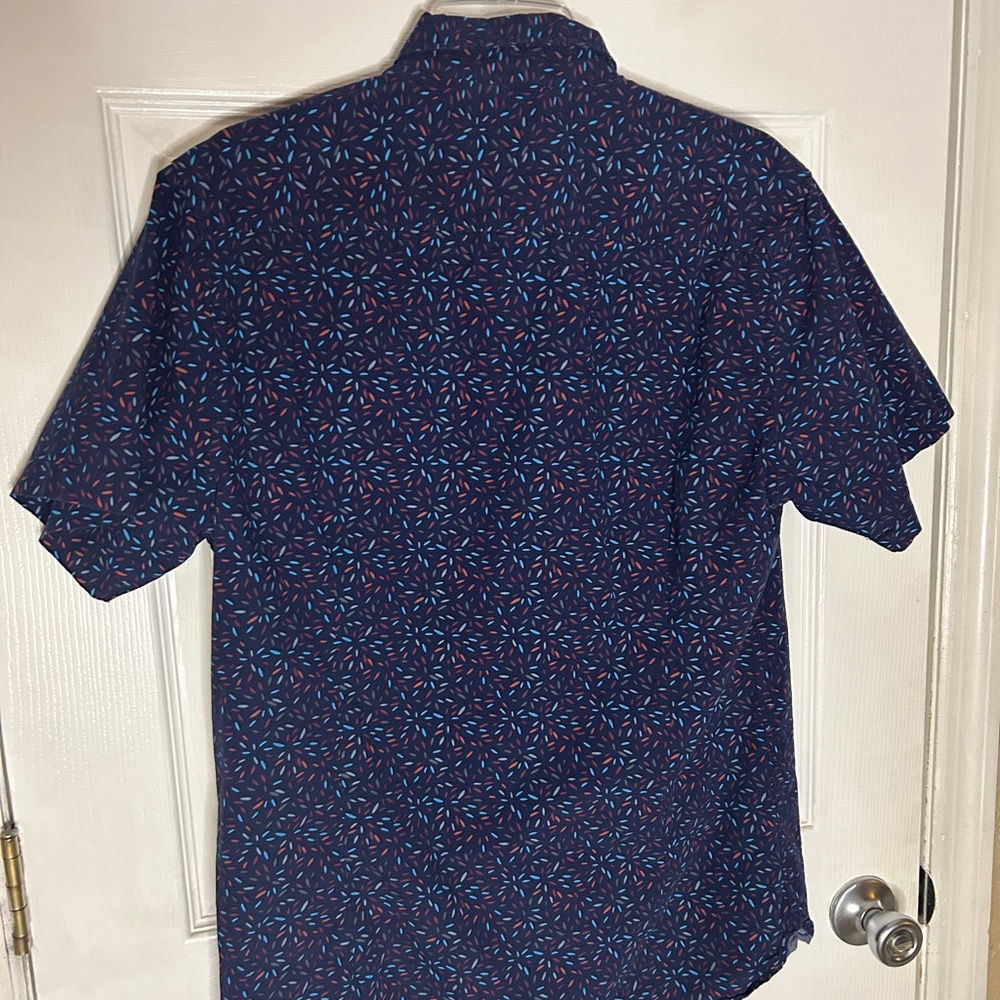 Across The Pond Mens Large Blue Button-down Short Sleeve Shirt